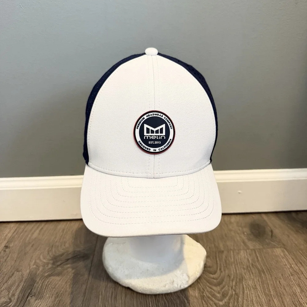 Melin A-Game Hydro Hat Men OSFM Snapback White Navy Blue Americana Patch